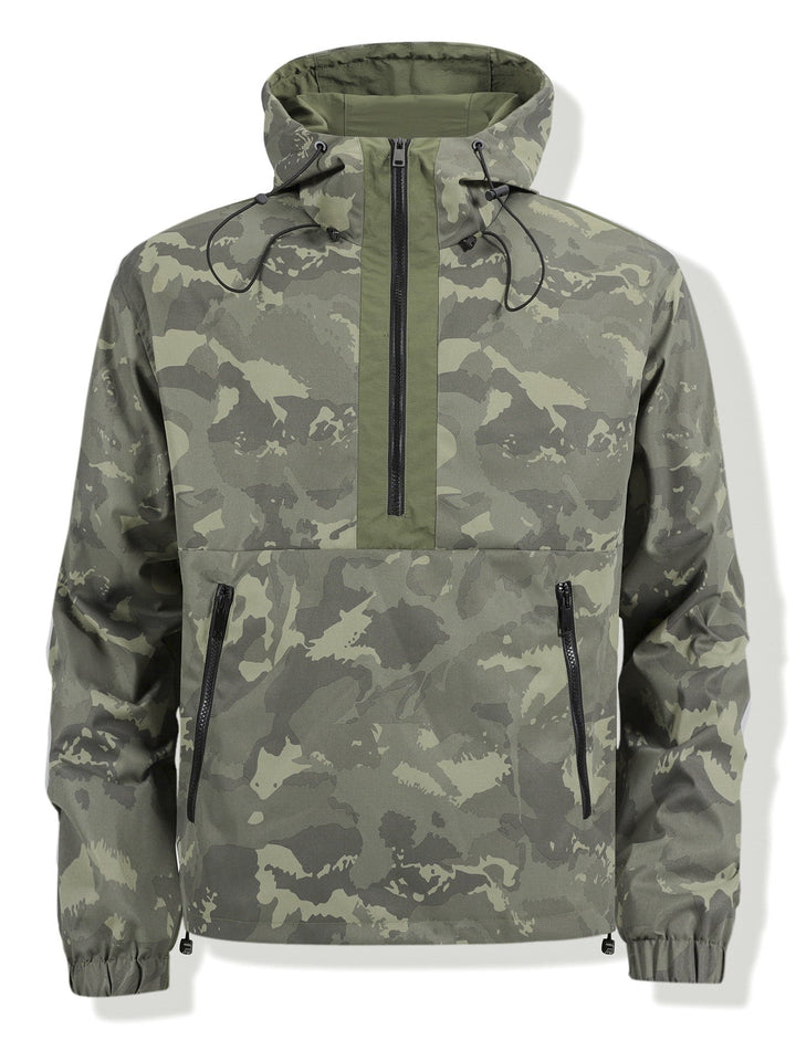 Herr Camouflage Anorak med Huva, Half Dragkedja och Vattenavvisande Beläggning