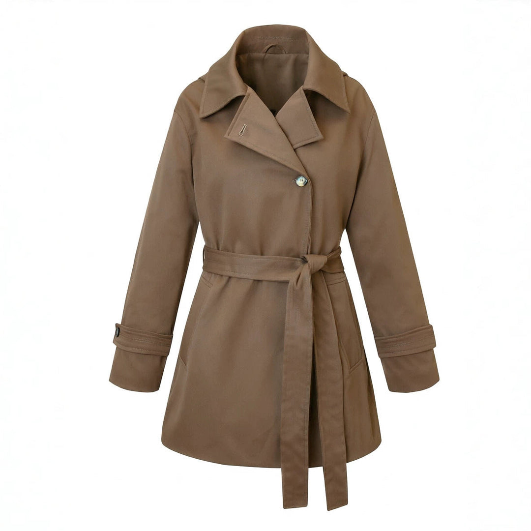 Dam kort trenchcoat med skräddad knytband och vid lapels
