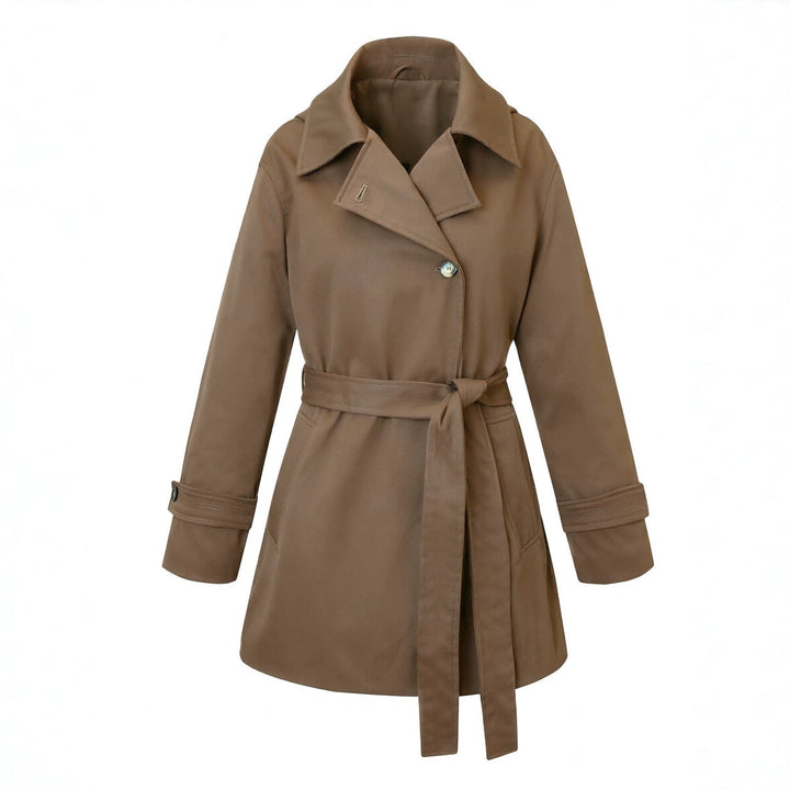 Dam kort trenchcoat med skräddad knytband och vid lapels