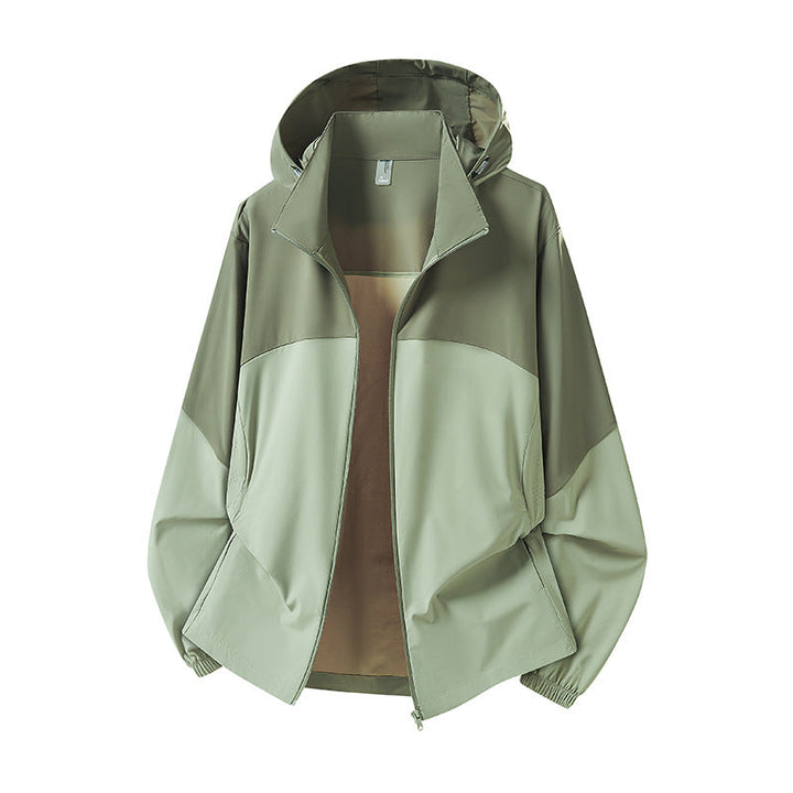 Herr lätt med huva regnjacka med ventilerande softshell Material och elastiska muddar