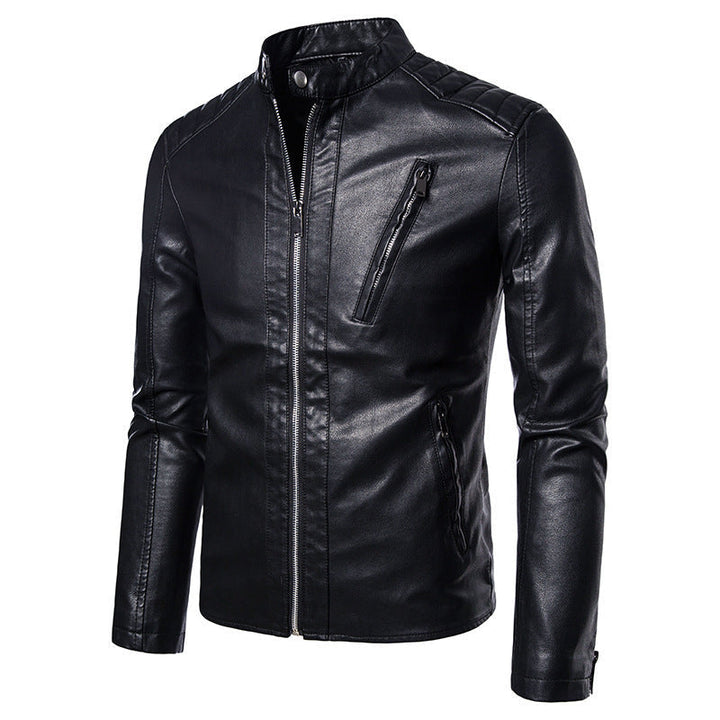 Herr Mode Läderimitation Jacka med Quiltad Detaljer