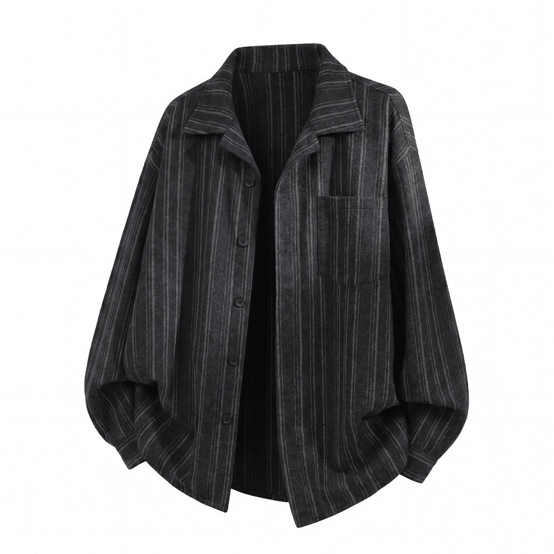 Unisex Locker Skärning Shacket i Randig Flannel med Applied Chest Ficka