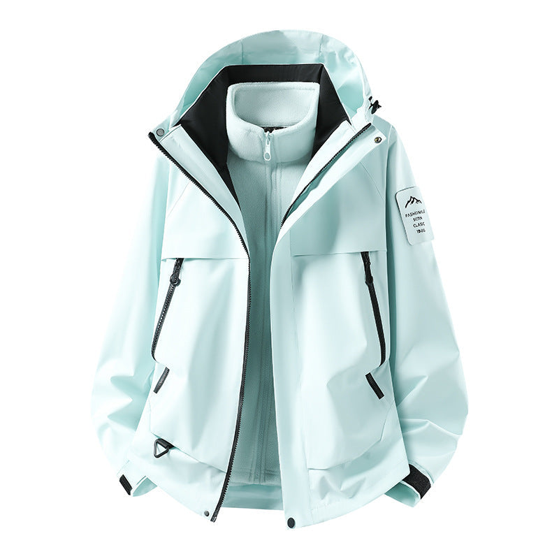 Herr modular vattentät utomhusjacka med avtagbar fleece inner jacka, huva, och fickor med dragkedja