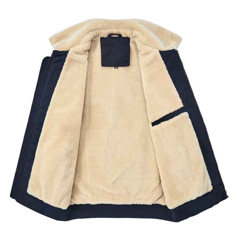Herr Fleecefodrad Flight Jacka Blouson med Sherpa Krage och Patch Detaljer