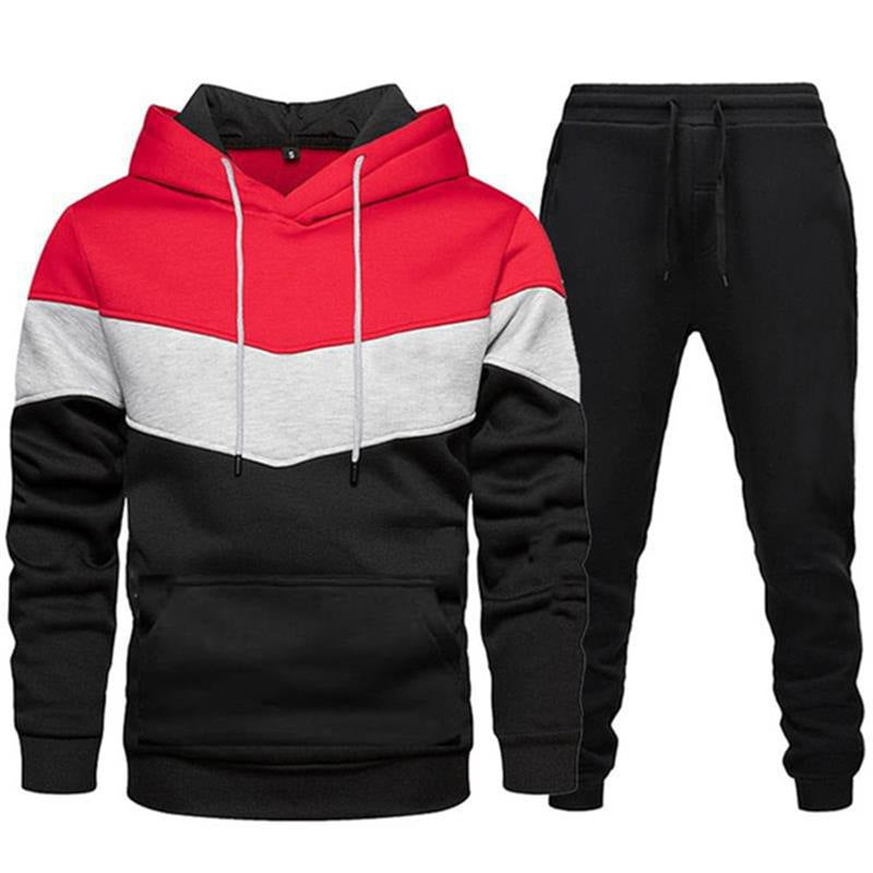Herr Two-Tone Luvtröja Jogging Set med Känguruficka, Tapered Jogging Byxor och Dubbel-Layered Huva