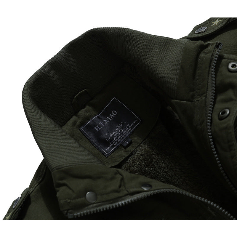 Herr Canvas Fältjacka i Utility Stil med Warming Fleecefoder och Axel Patches