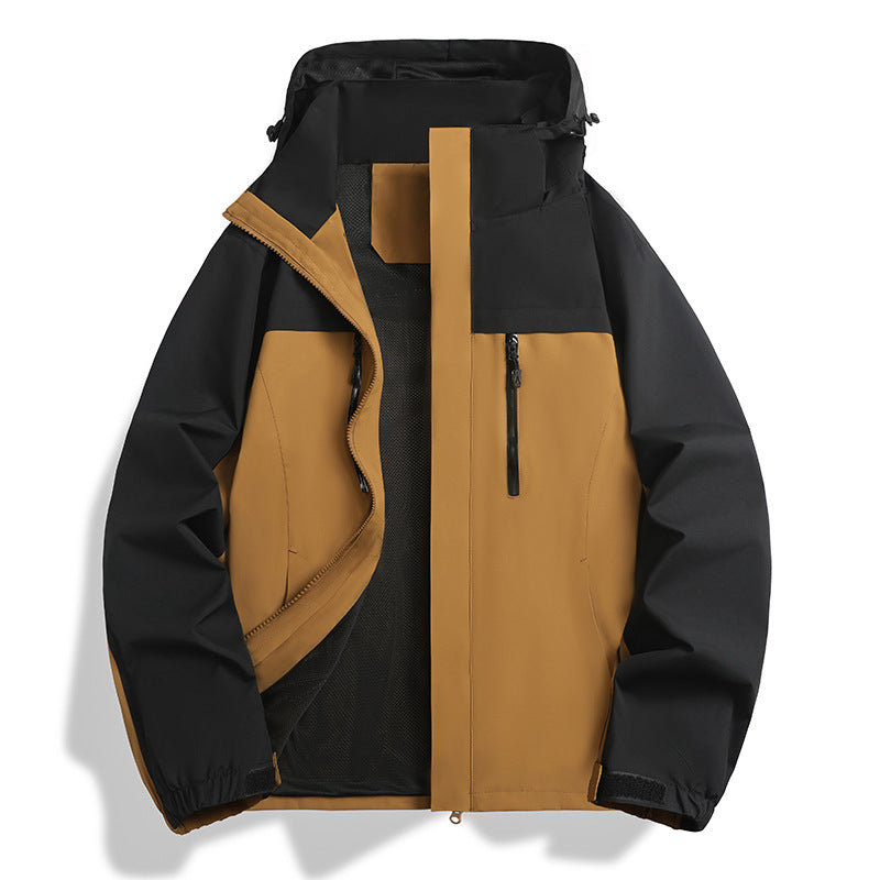 Herr vatten- och vindtät softshell utomhusjacka med huva, ventilerande meshfoder och bröst dragkedja