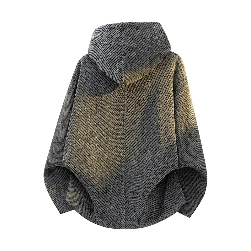 Dam Oversize Structured Poncho Jacka med Shawl Krage och Asymmetric Dragkedja
