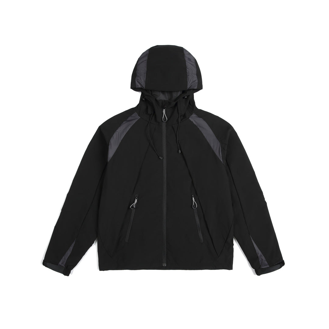 Unisex Lätt Rain och Softshell Jacka med Huva, Adjustable Fåll och Fickor med Dragkedja