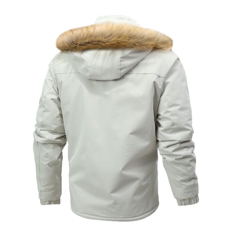 Herr Thermo Parkas i Expedition Stil med Avtagbar Imitation Päls Huva och Multifunktionell Fickor