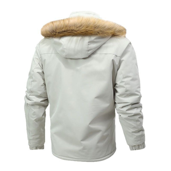 Herr Thermo Parkas i Expedition Stil med Avtagbar Imitation Päls Huva och Multifunktionell Fickor