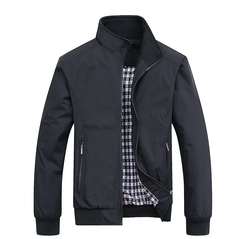 Herr Urban Stående Krage Blouson Tillverkad av Wind-Resistant Softshell med Checkered Termisk Foder