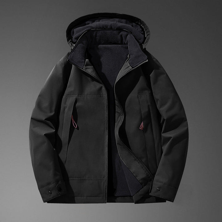 Men Vattenavvisande Multi-Pocket Jacka med Huva och Fleecefoder