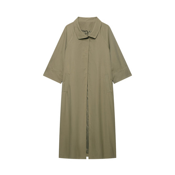 Dam Lätt Lång Trenchcoat med Three-Quarter Length Ärmar och Dold Knapp Knäppning