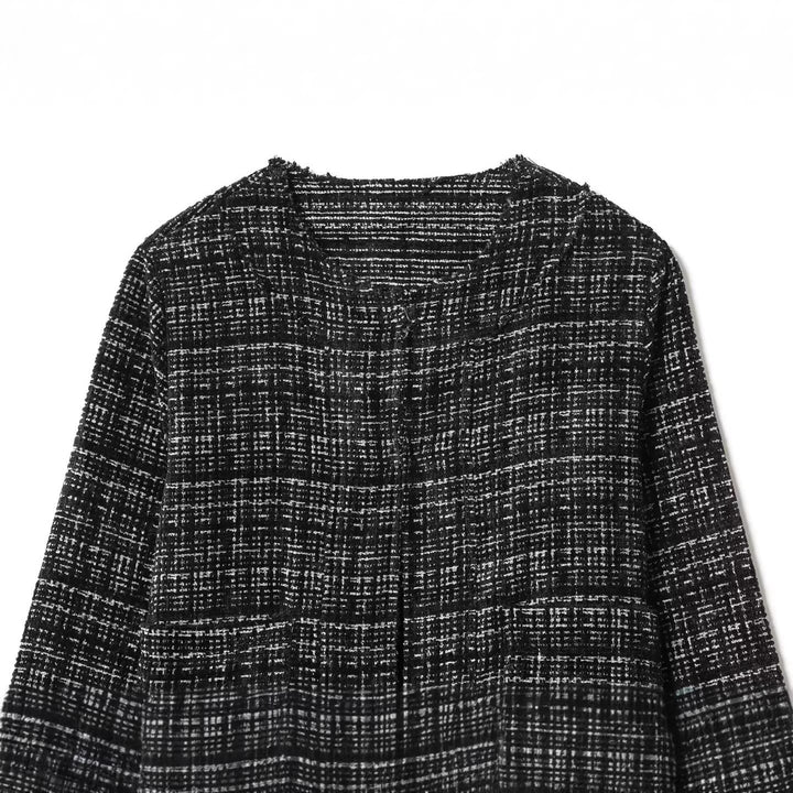 Dam Kort Boucléjacka i Boxig Kort Skärning med Crew Neck