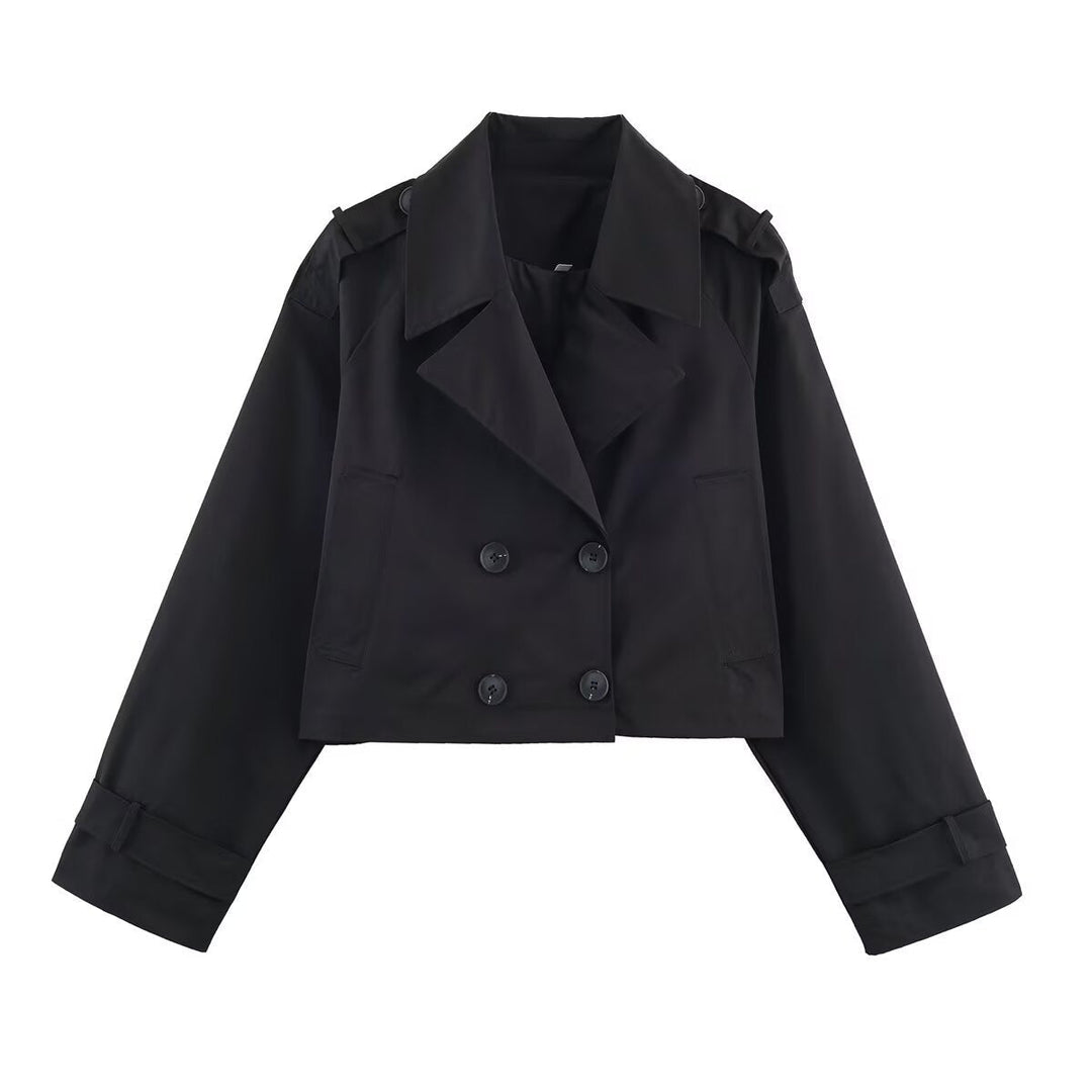 Dam kort Double-Breasted trenchcoat med Epaulettes, vid Lapels och justerbar ärm Straps