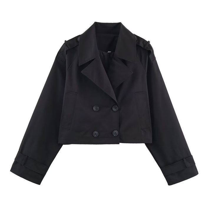 Dam kort Double-Breasted trenchcoat med Epaulettes, vid Lapels och justerbar ärm Straps