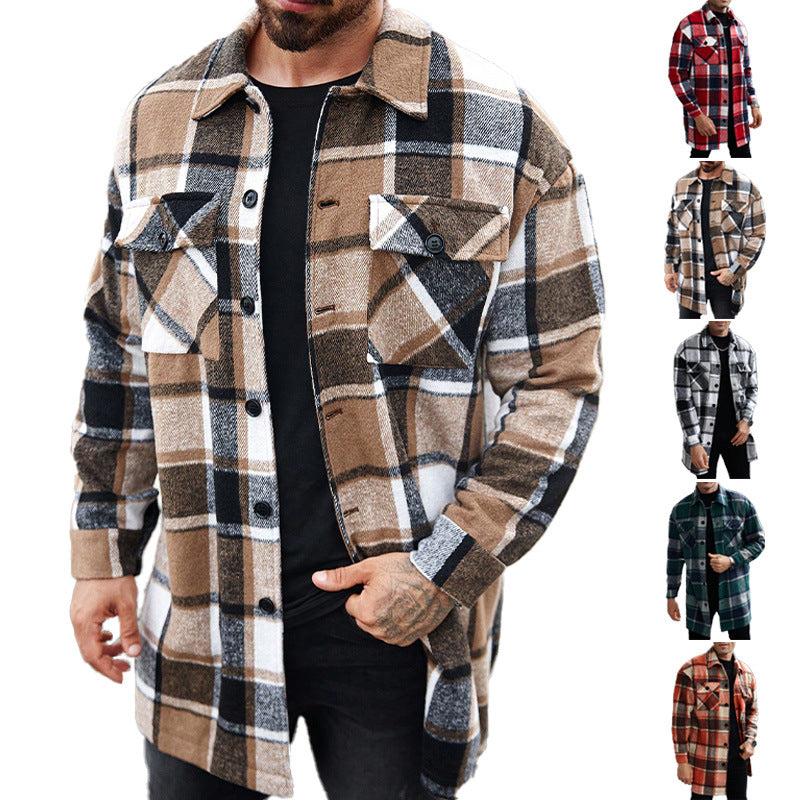 Herr rutig longline overshirt med patch bröstfickor och knäppslå