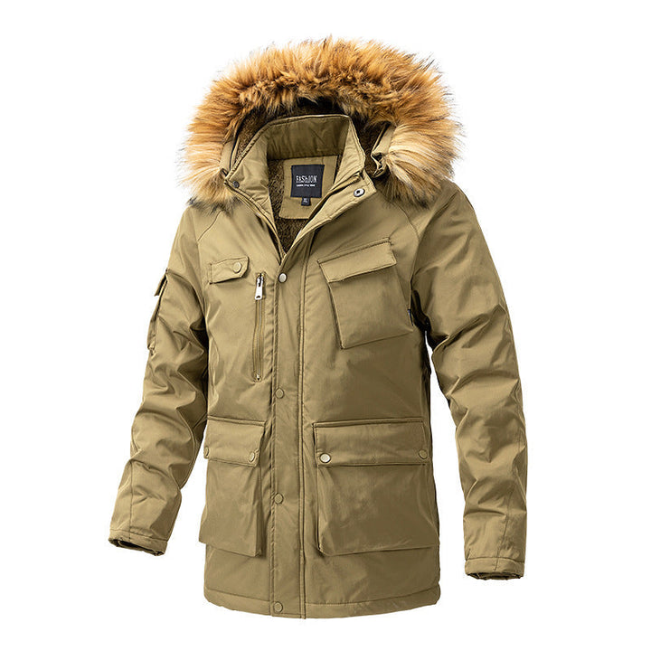 Herr Canvas Parkas med Sherpa Foder, Extended Skärning och Funktion Arm Ficka