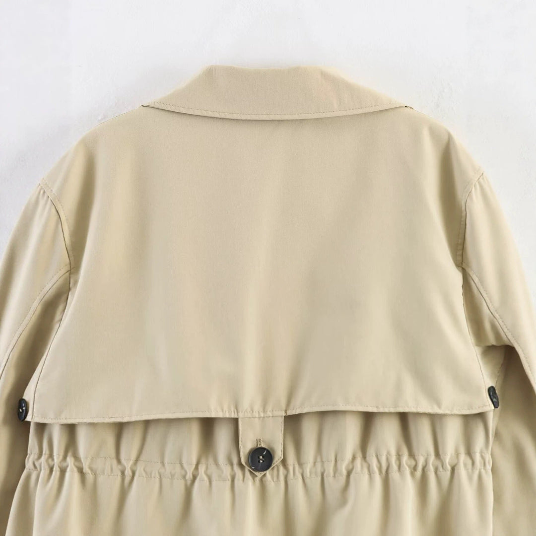 Dam Kort Trench-Stil Jacka med Midja med Dragsko och Check Foder