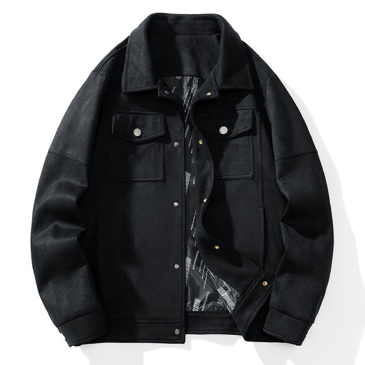 Herr Suede-Look Trucker Jacka med Quiltad Foder och Lock Fickor