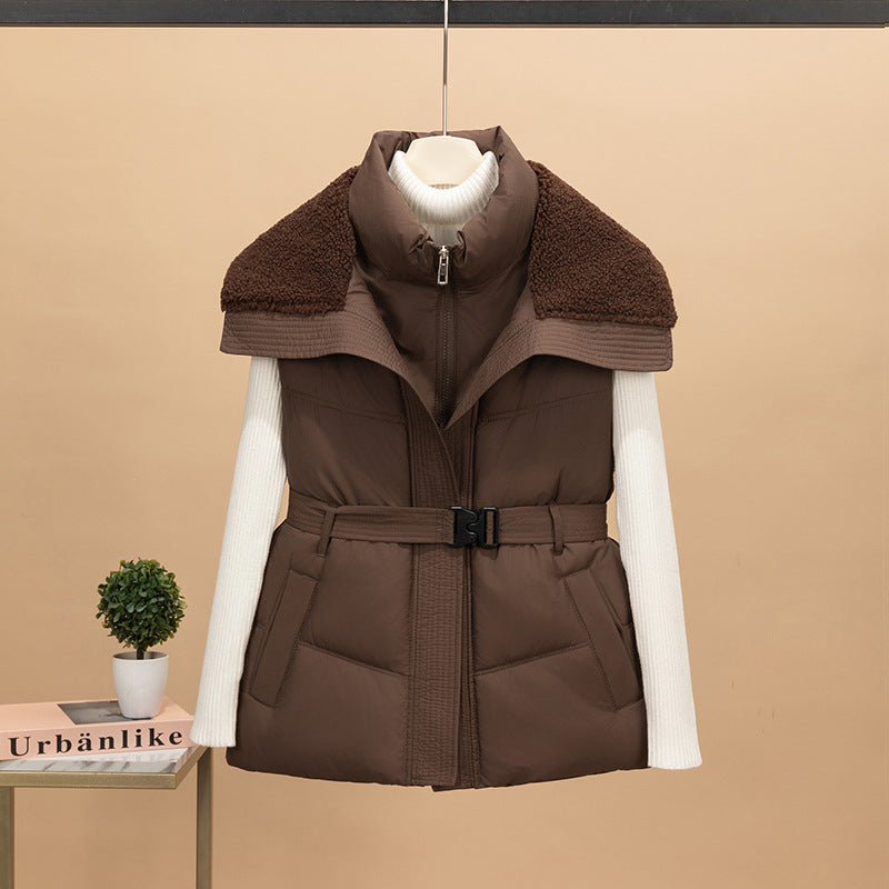 Dam nan kviltad väst med removable sherpa huva och ribbed knit ärmar