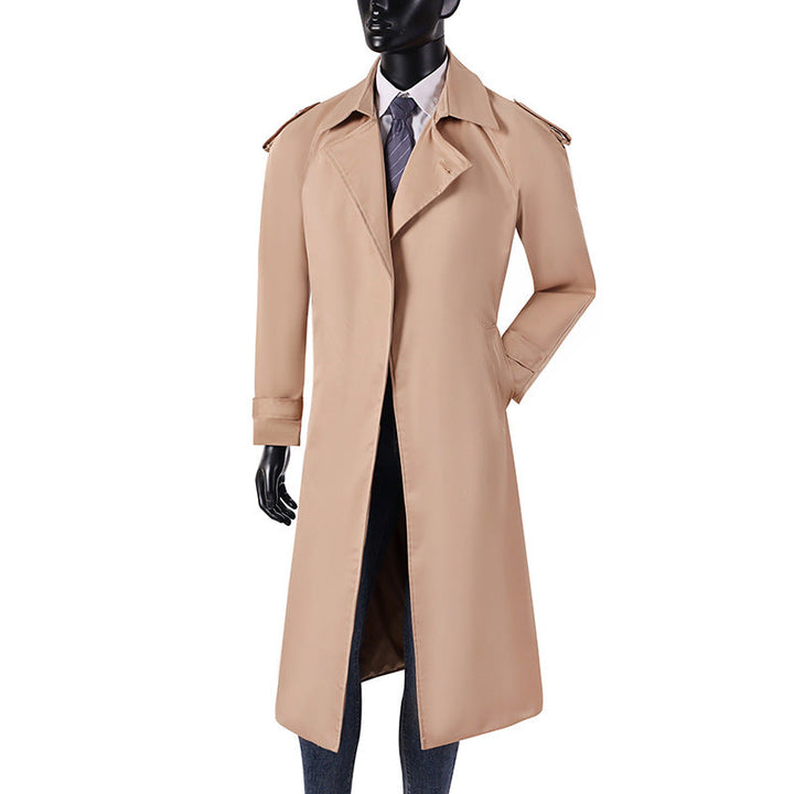 Herr Elegant Knee- till Calf-Length Trench Kappa med Dold Knappslå och Axel Axelklaffar