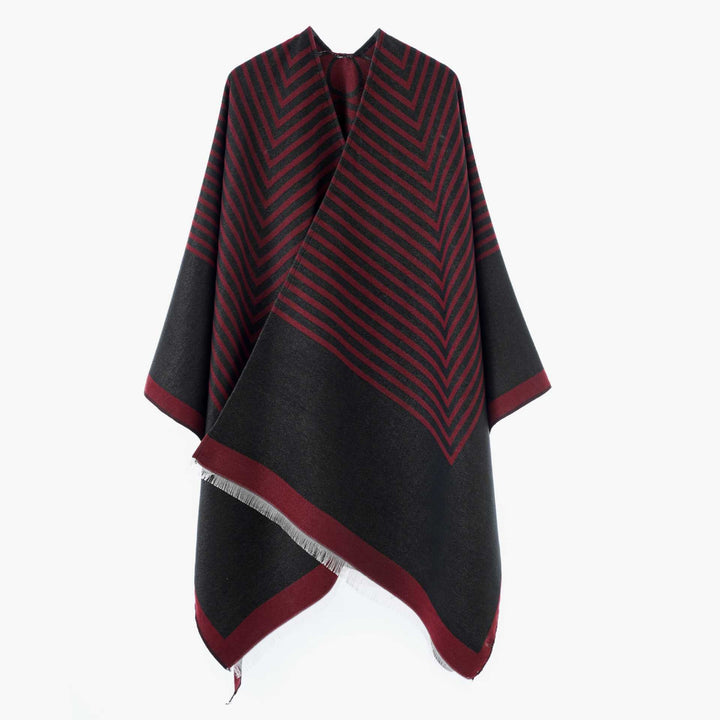 Dam oversized poncho tillverkad av ullblandning i chevron jacquard med open V-neck