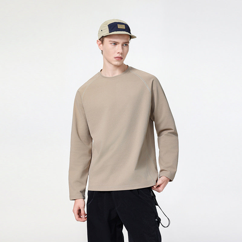 Herr Oversized Lång Ärm College-Tröja med Raglanärmar och Rounded Fåll