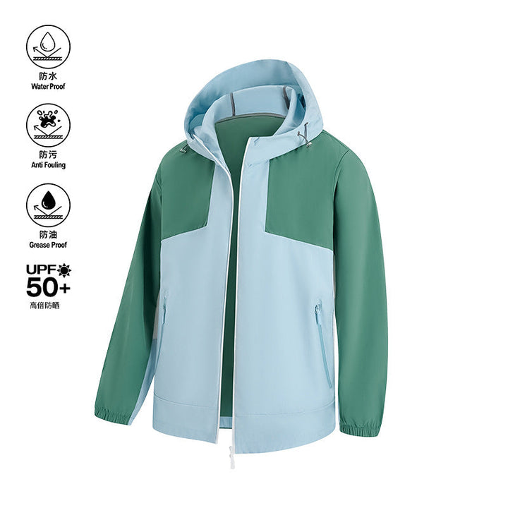 Herr Lätt Two-Tone Water-Repellent Jacka med Huva med Hel Dragkedja och Elastiska Muddar