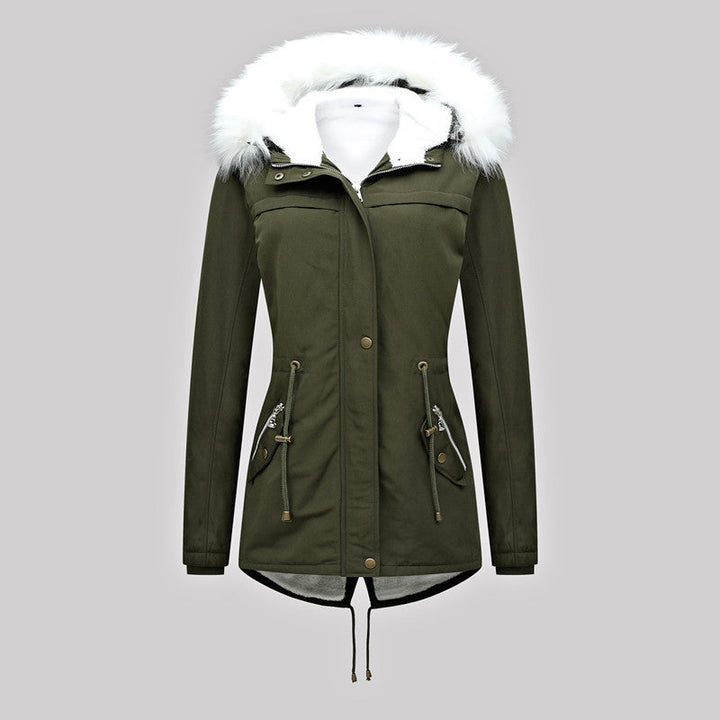 Dam skräddad vinter Parka med Thermofleecefoder och Detachable Faux Fur huva