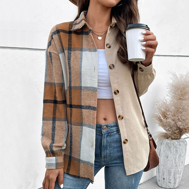 Dam Skjorta Jacka i Two-Tone Check och Manchester Mix med Oversized Skärning