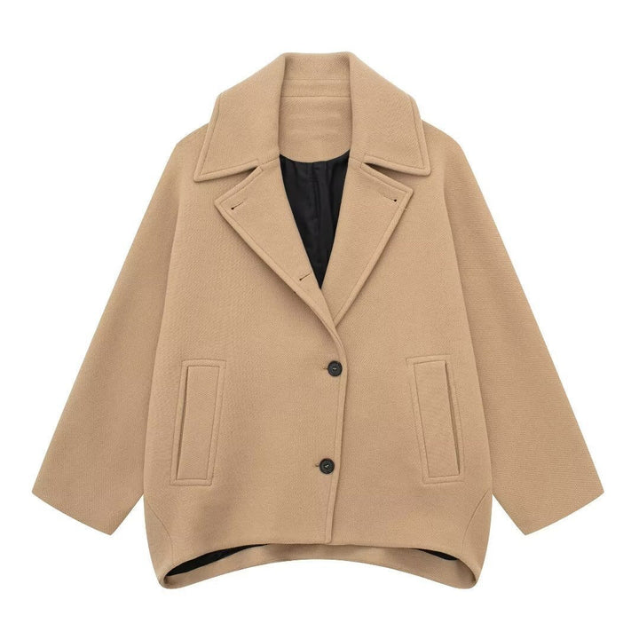 Dam kort skuren oversize ullblandning caban med vid lapels och boxy silhuett
