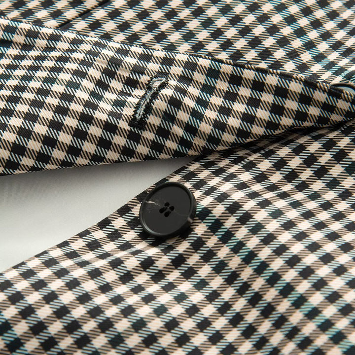 Dam Kort Rutig Boxig Blazer med Stå Krage och Lock Fickor