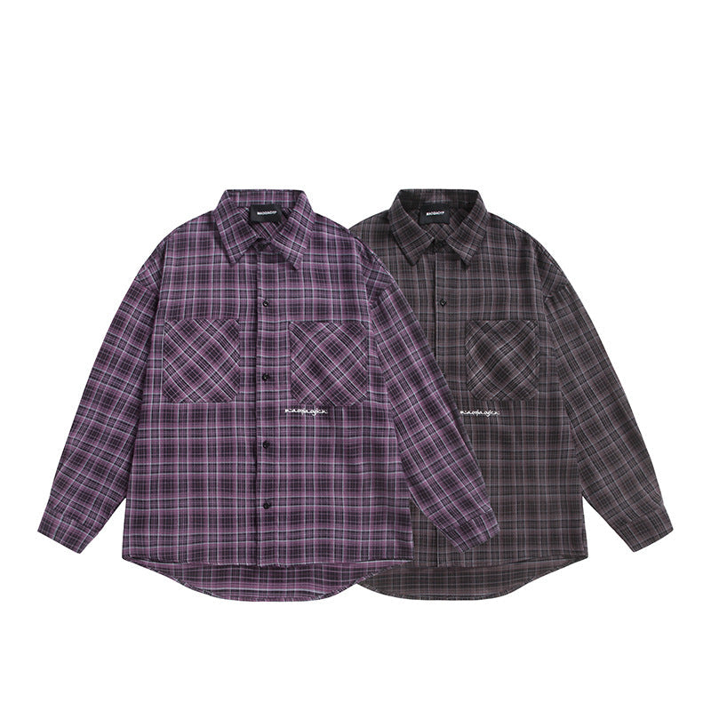 Unisex Check Skjorta Jacka i Boxig Skärning med Stor Bröst Lockfickor och Extended Fåll