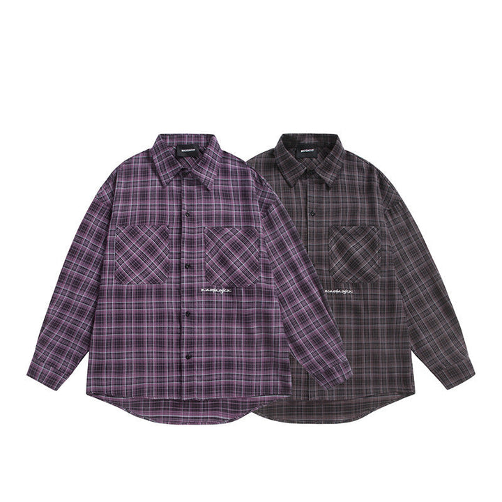 Unisex Check Skjorta Jacka i Boxig Skärning med Stor Bröst Lockfickor och Extended Fåll