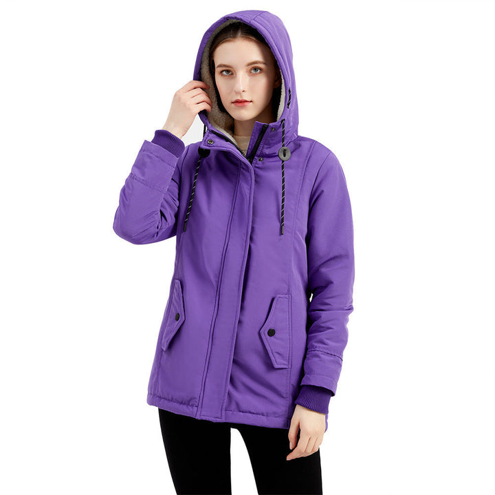 Dam vadderad vinter parka med teddy fleece foder och huva