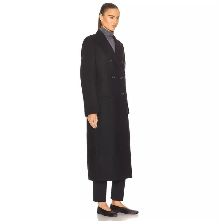 Dam Maxi Length Double Breasted ullblandning lång kappa med skräddad Finish
