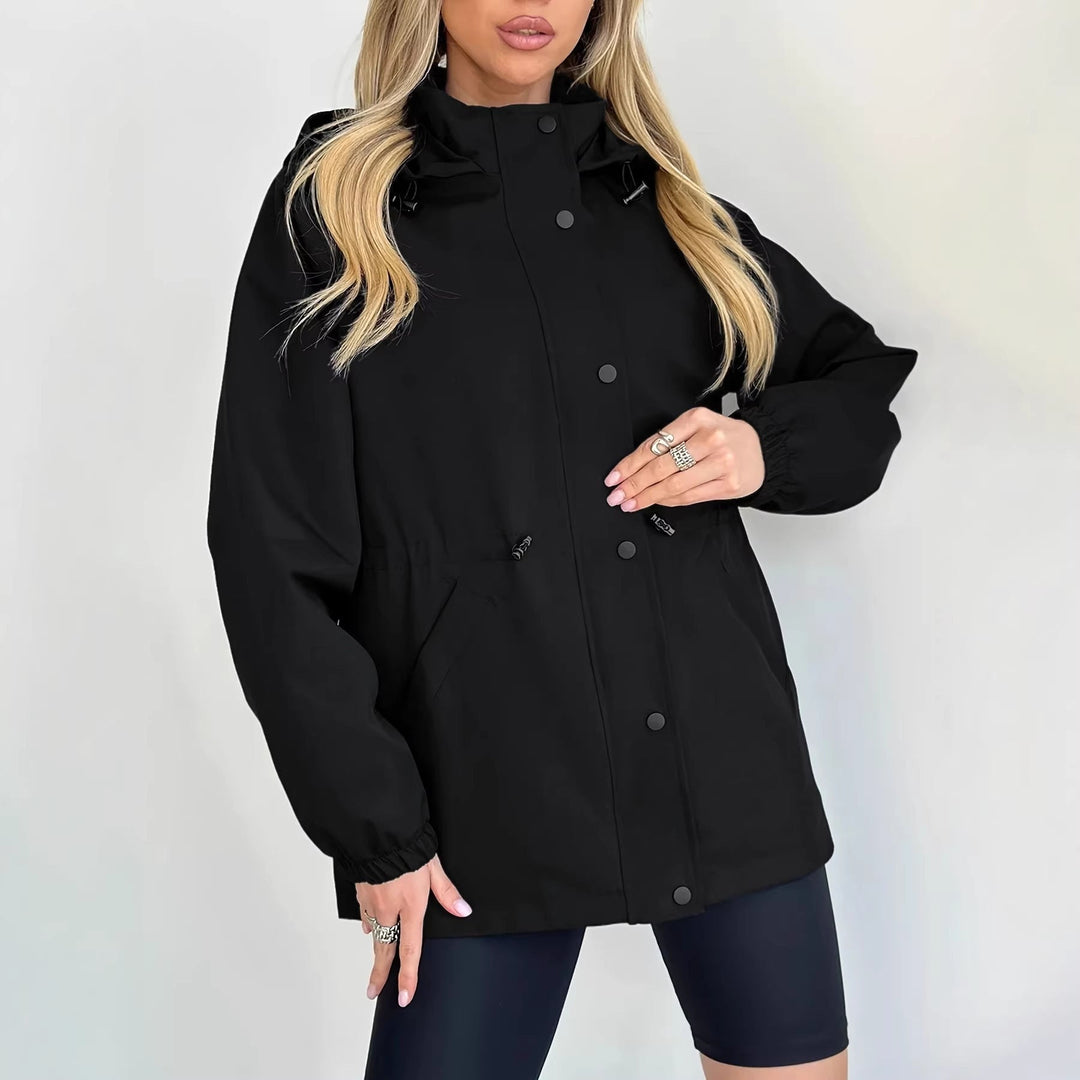 Dam vattenavvisande kort Parka med huva, dragsko och Snap knappslå