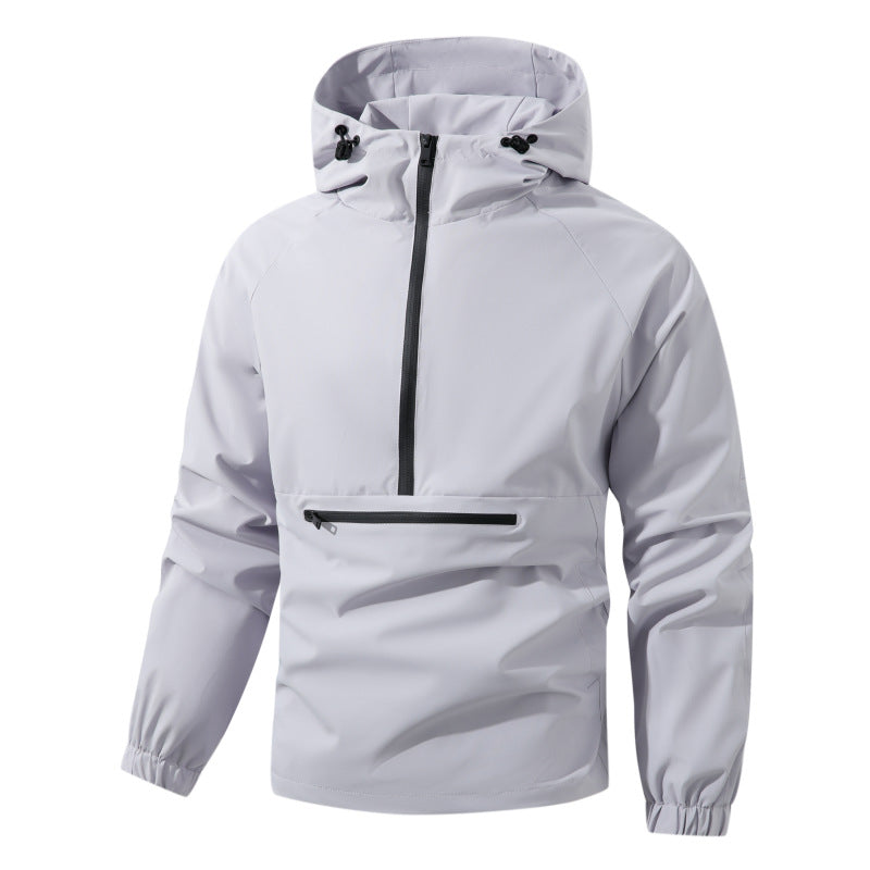 Herr Softshell Anorak med Huva, Half Dragkedja, och Vattentät Fram Ficka