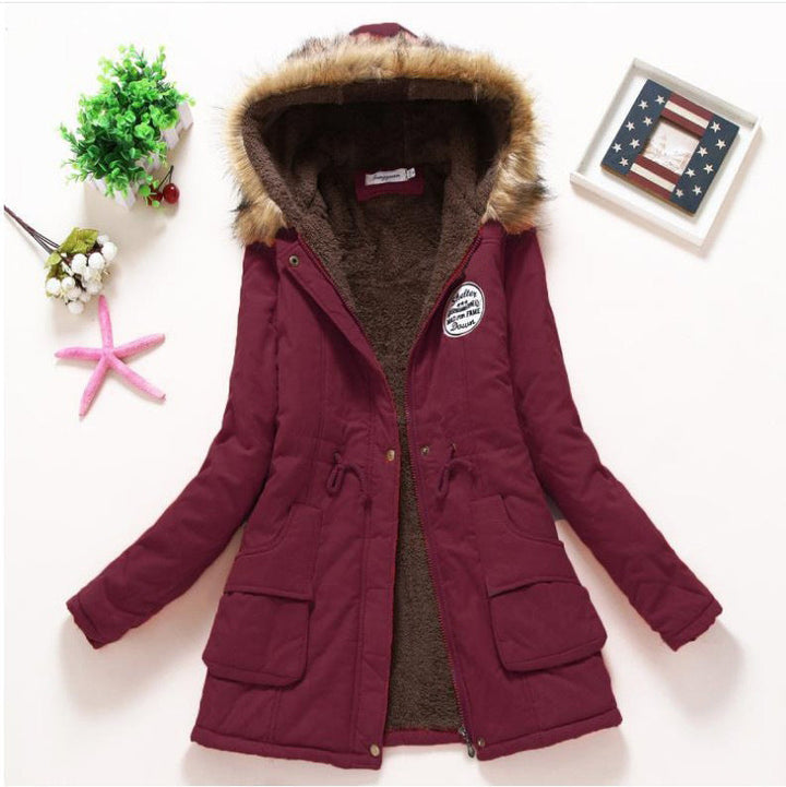 Dam high-värmande vinter parka med teddy foder, drawstring och faux fur kant