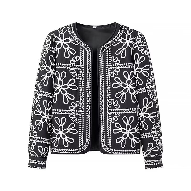 Dam Open blazer jacka med blommig Allover tryck, Round Neckline och Feminine passform
