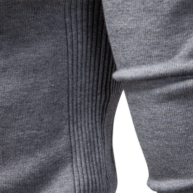 Herr Nano Minimalistisk Round Neck Fin Stickad med Flat Axel Seam och Ribbstickade Muddar