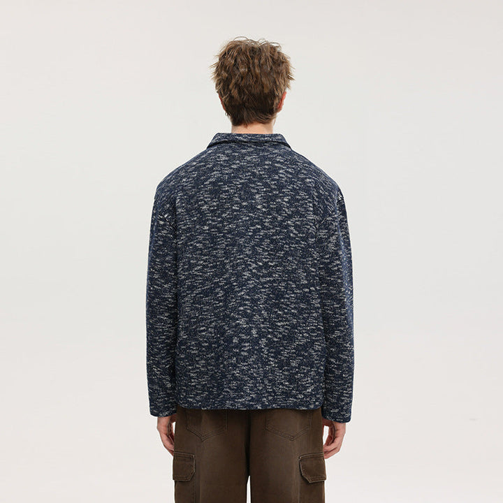 Herr Grobstrick-Kragenpullover med V-Ausschnitt och Avslappnad‑passform