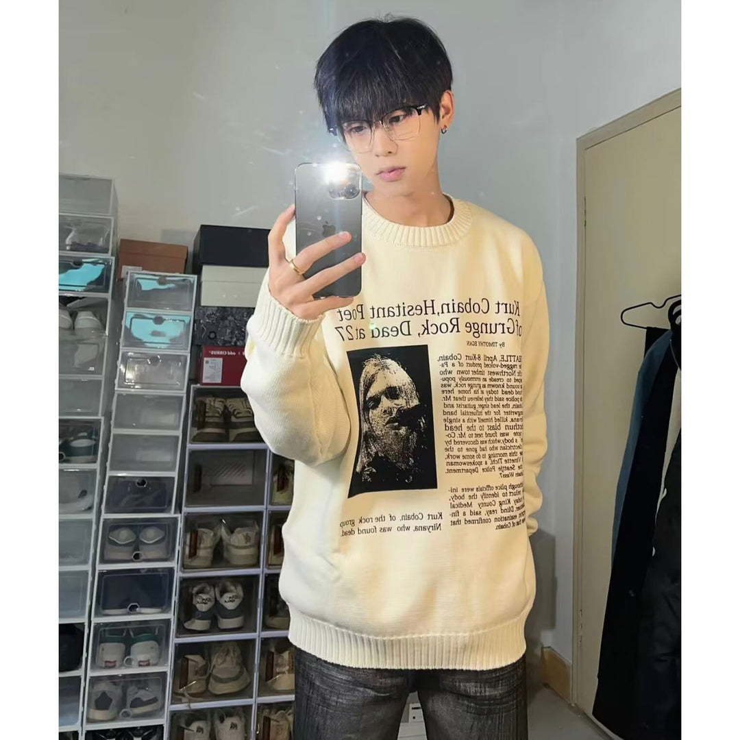 Herr Ledig Oversized Tröja med Graphic Tryck