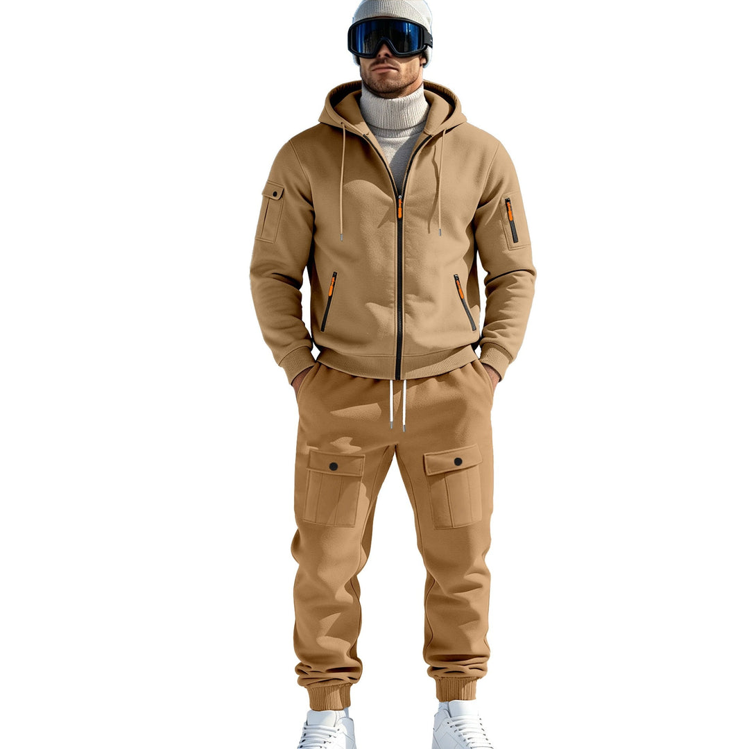 Herr Comfort Fleece Luvtröja med Dragkedja, Huva, och Utility Ärmficka