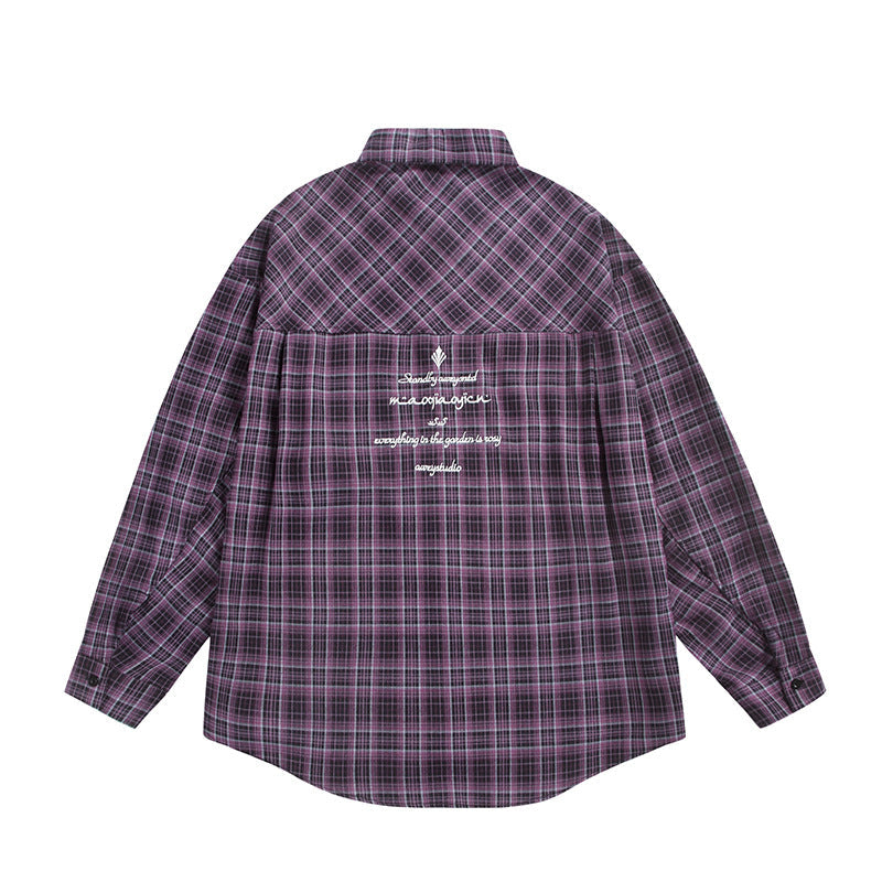 Unisex Check Skjorta Jacka i Boxig Skärning med Stor Bröst Lockfickor och Extended Fåll