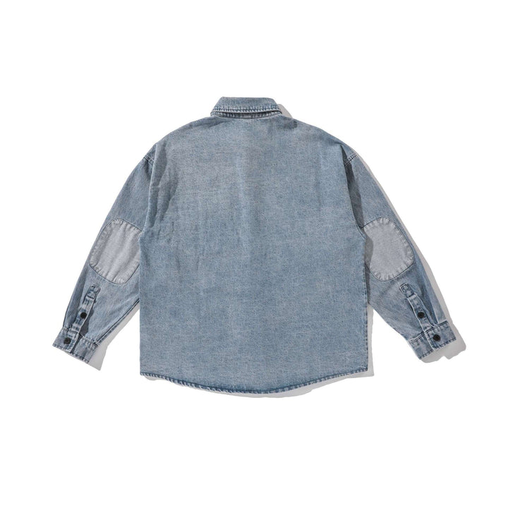 Herr overshirt tillverkad av washed denim med rounded fåll