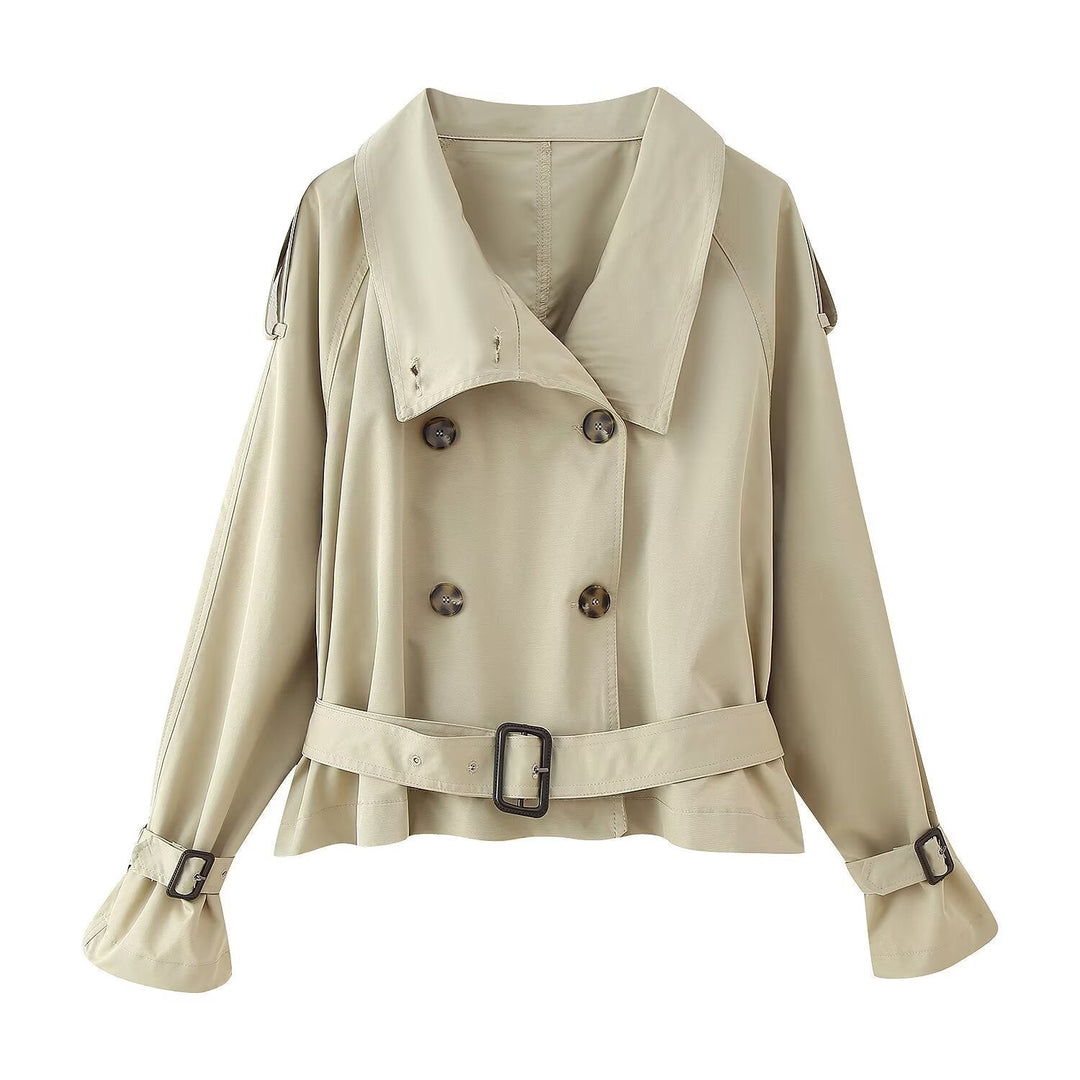Dam Kort Trenchcoat i Boxig Skärning med Dubbel-Breasted och Belted Midja