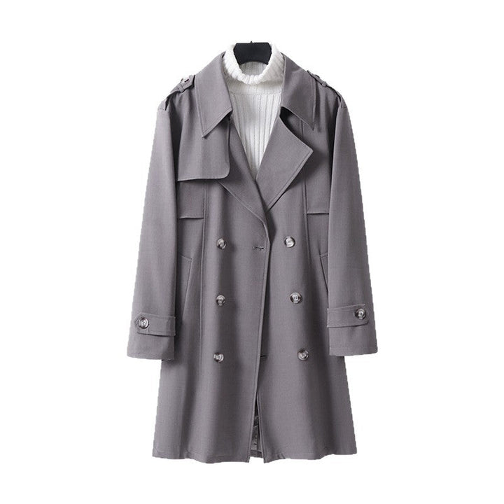 Dam modern kort kappa in trench stil med Double-Breasted knappslå och Epaulettes